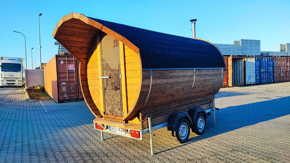 Sauna Mobilna na przyczepie 300cm 3m 340cm dwuosiowa opalana drewnem