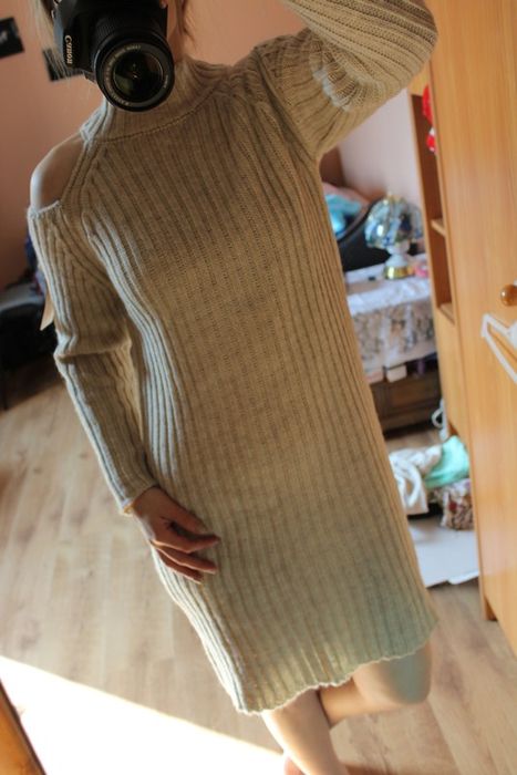 prążkowana sukienka cut out wycięte ramiona prążek s m l sukienka golf