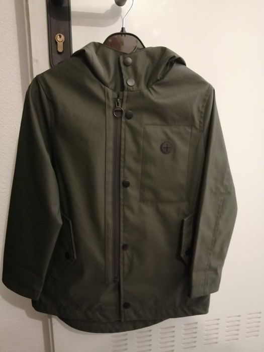 Parka menino, impermeável à chuva, forro interior, verde tropa, 7 anos