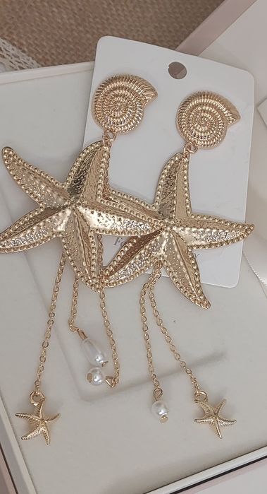Luksusowe złote kolczyki w stylu morskim z zawieszkami