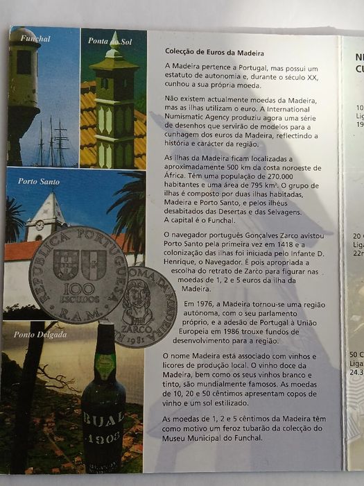 Carteira com moedas sem curso legal da Madeira