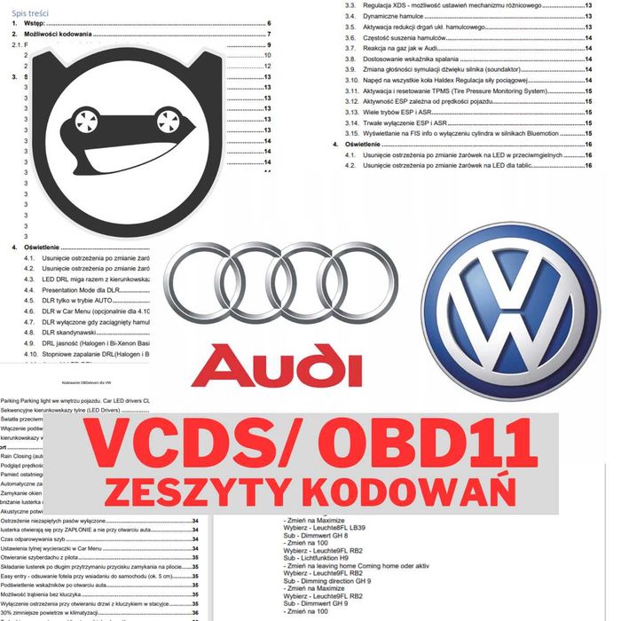 FULL ZESZYT KODOWAŃ dla VCDS VCP ObdEleven Pro VW Audi Skoda Seat PL