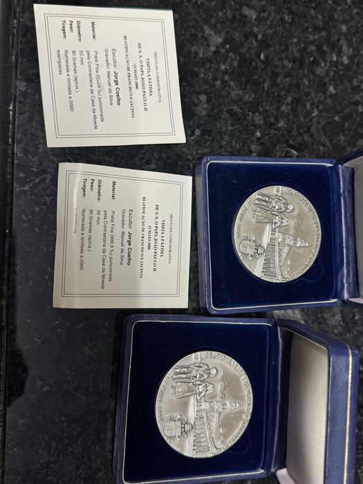 Medalha Prata Fina 999,9 João Paulo II – Fátima 2000 – Limitada