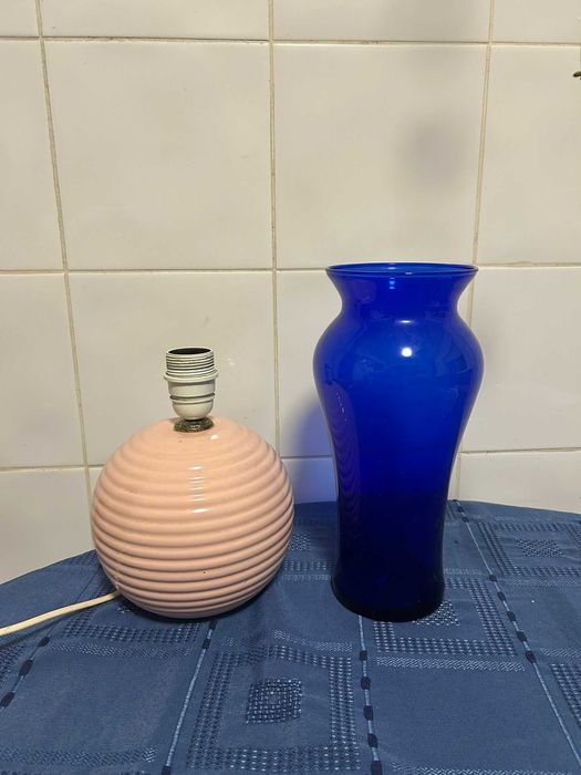 Jarra vidro azul- candeiro rosa