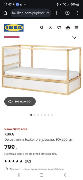 Łóżko ikea kura z materacem
