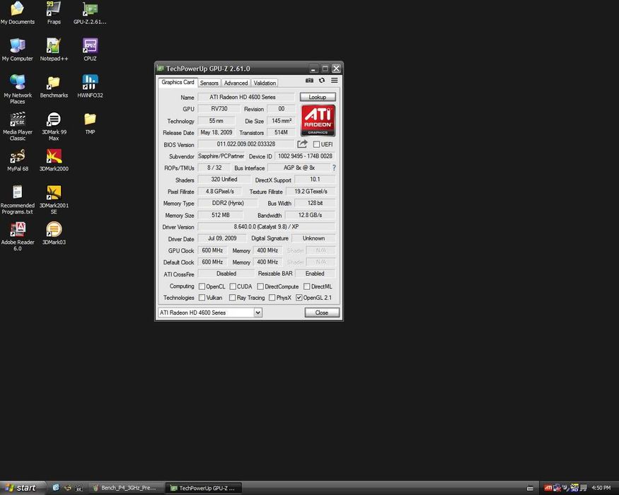 Sapphire ATI Radeon HD 4650 512MB DDR2 AGP Windows XP Vista Retro