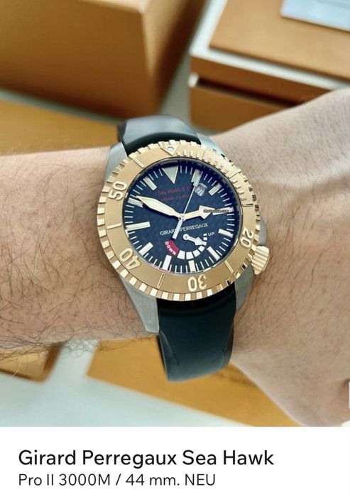 Часы Girard Perregaux Sea Hawk Pro Il 3000M / 44 mm. Годинник золото