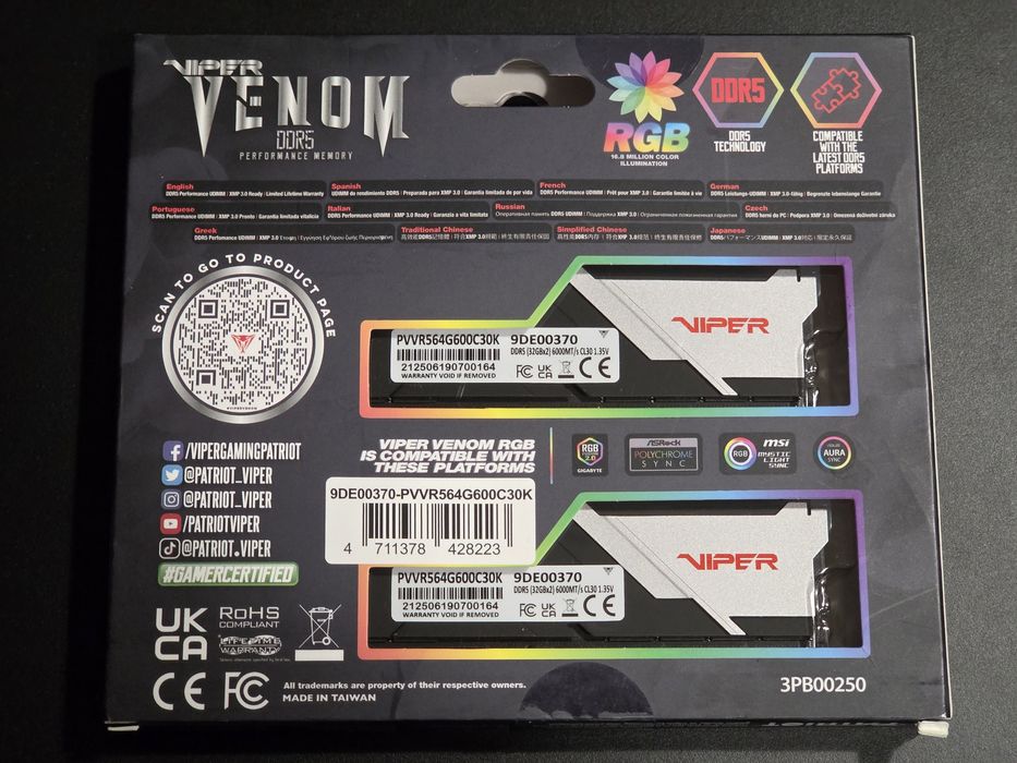 Pamięć RAM Patriot Viper Venom RGB DDR5 64GB (2x32GB) 6000MHz CL30 RGB