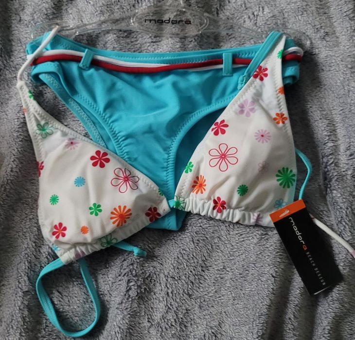 Strój dwuczęściowy błekitny kwiaty Bikini S