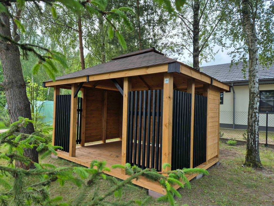 Domek narzędziowy z altaną • • • • BLANCA • • • • 8x4 m czarne lamele DREWNOTRIK