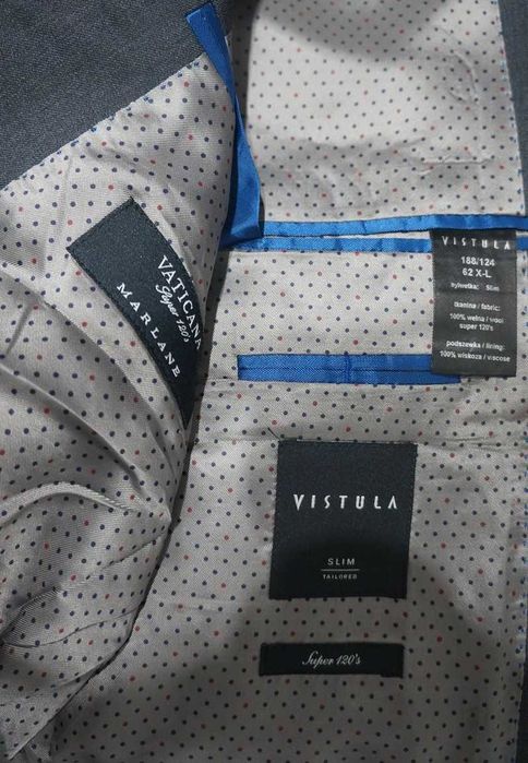 Vistula garnitur rozmiar 62/3XL 188/124/114 grafit 100% wełna Marlane Slim Tailored