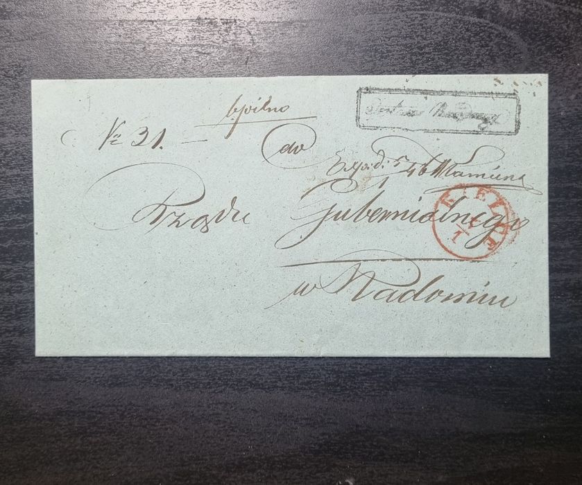 Kielce 1846, czerwony stempel 124F , list urzędowy