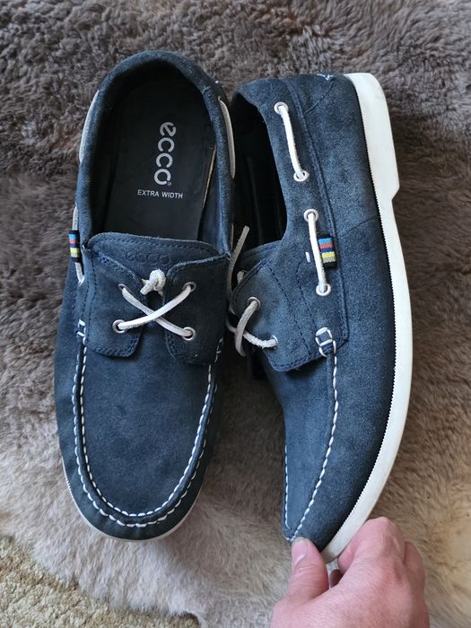 Zamszowe buty żeglarskie ECCO Extra Width r. 46 – Granatowe mokasyny stan bdb