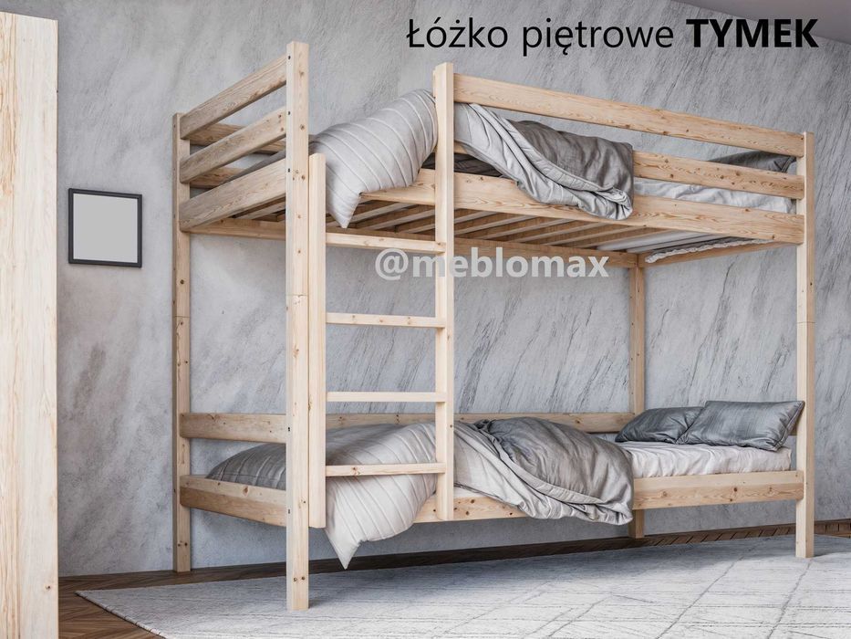 Łóżko piętrowe TYMEK sosnowe stabilne bezpieczne wysokie dla dzieci