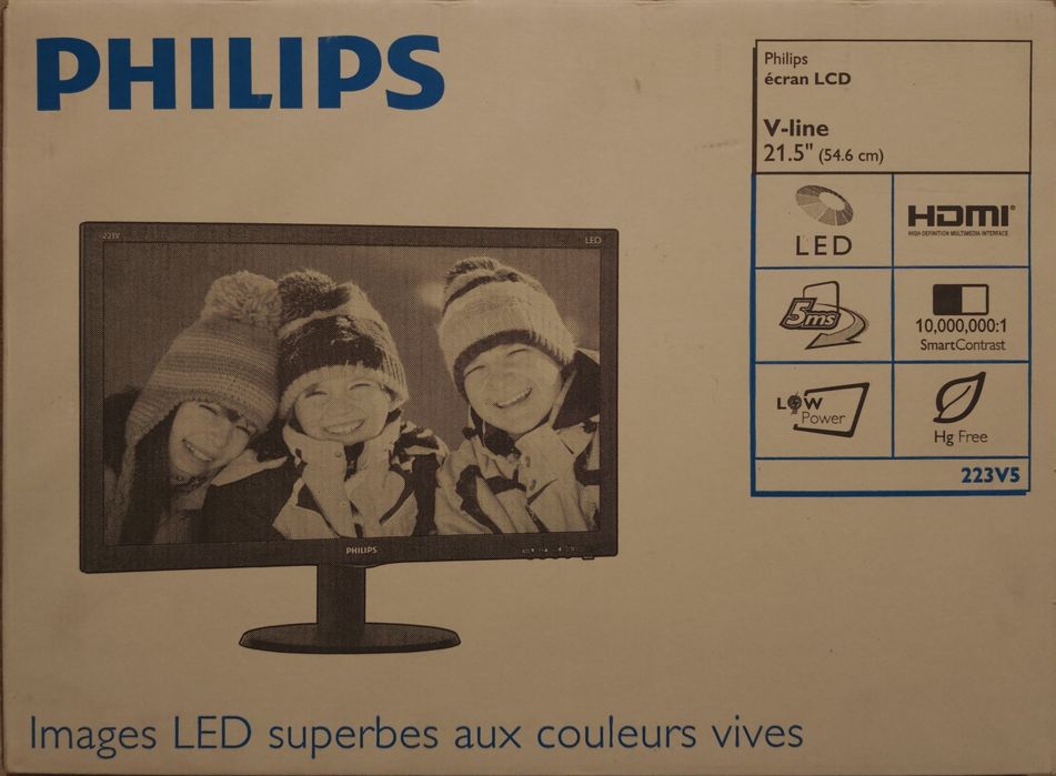 Monitor Philips 21,5” LED HDMI – sprawny, V-line 223V5