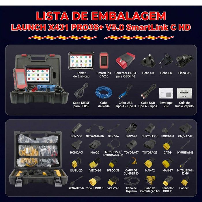 Launch X431 PRO3S+ SmartLink HD: Máquina Dignóstico Pesados e Ligeiros