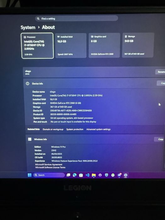 Lenovo Legion I7 9750H Rtx 2060 6GB
