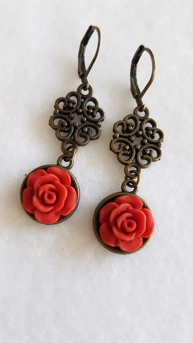 Kolczyki  - Red Rose - Vintage