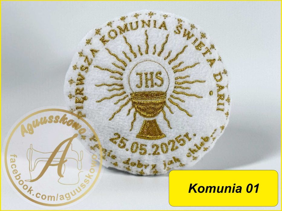 Haftowana Pamiątka na 1 Komunię Świętą z kieszonką Personalizacja 01