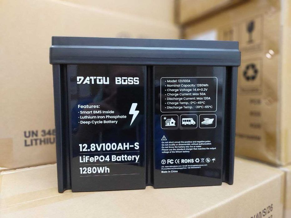 Аккумулятор LiFePO4 батарея  DATOUBOSS 100 Ам ч 12 ,8 В 1280 Вт ч с BMS, IP67, 8000+ циклов для автономного питания. Акумулятор. ОПТ, ДРОП!!!