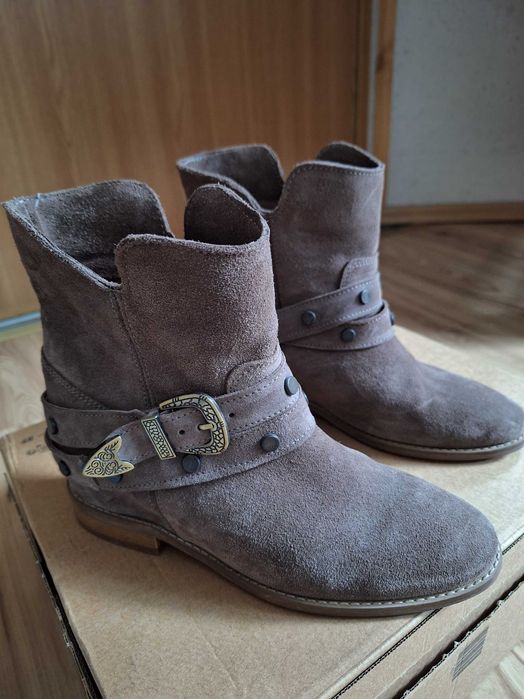 Skórzane botki R.Polański kolor taupe