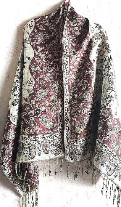 Шарф палантин з золотистою люрексовою ниткою, кашемір, шовк, 170х67 см