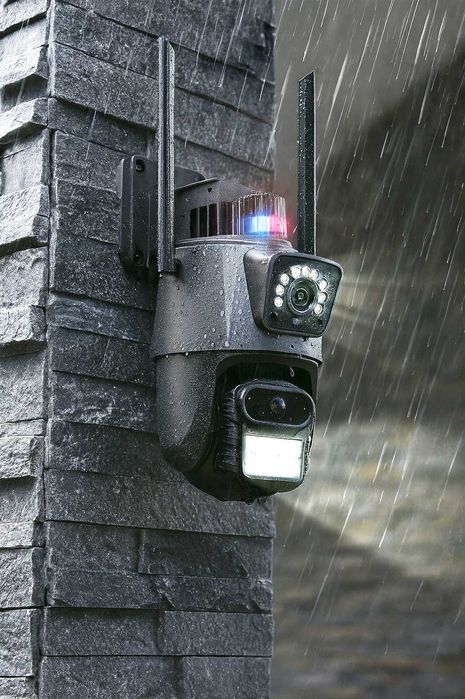 Podwójna kamera obrotowa WiFi Detekcja Audio Zewnętrzna IP UHD 6MPx