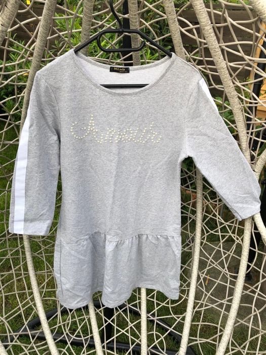 Nowa szara sukienka z falbaną/ rozkloszowana bawełna S/M