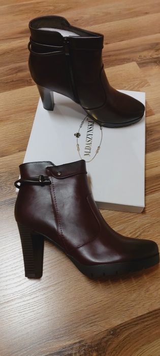 Buty botki skóra naturalna Daszyński wino bordo
