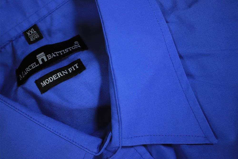 Koszula Marcel Battiston r. XXL 45/46 niebieska męska krótki rękaw gładka