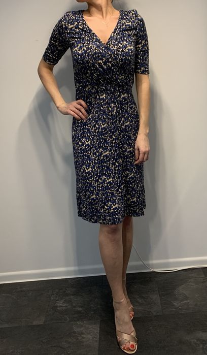 Suknia H&M 34 granatowa 3/4 rękaw