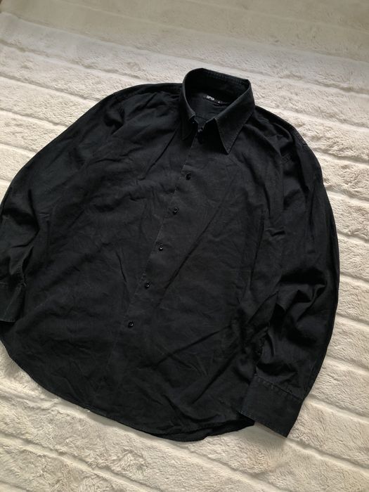 ZARA (L) SPG 100% Лён Man Shirt Linen мужская черная рубашка лляная