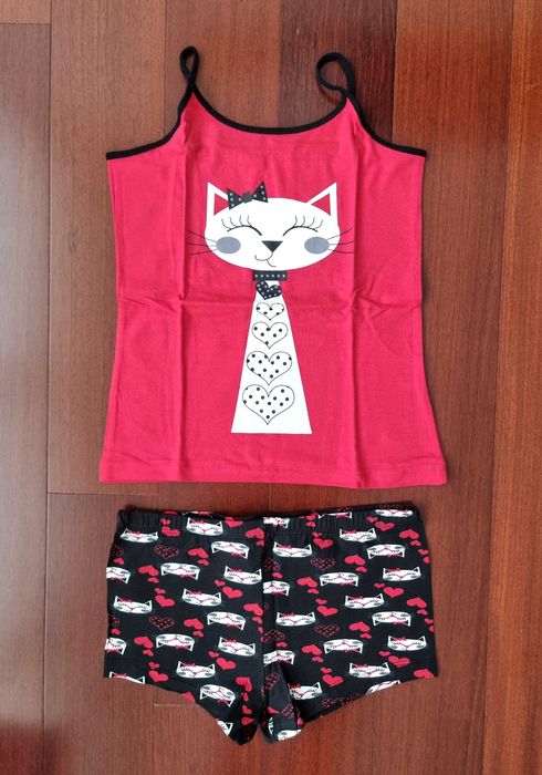 Pijama vermelho e preto com gatos Primark, tamanho XS - nunca usado