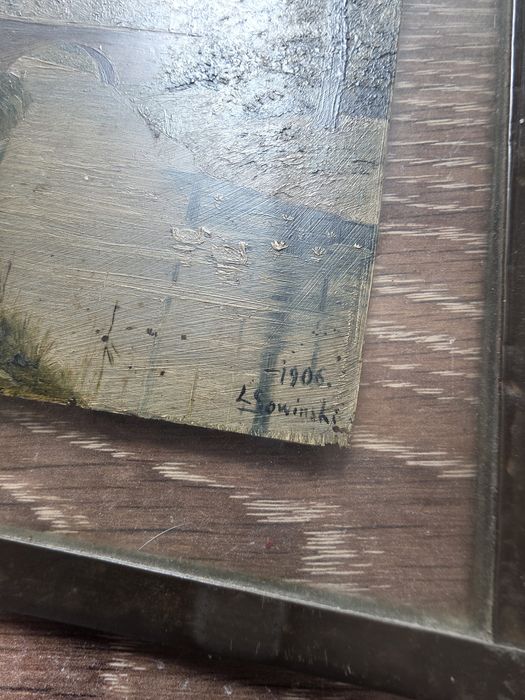 Zabytkowa para obrazów na szkle L. Sowiński 1906 r. Antyk Dyptyk