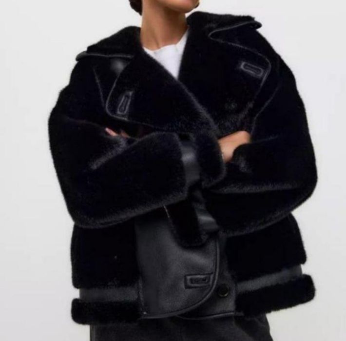 Женская стильная дублёнка оверсайз фабричного качества