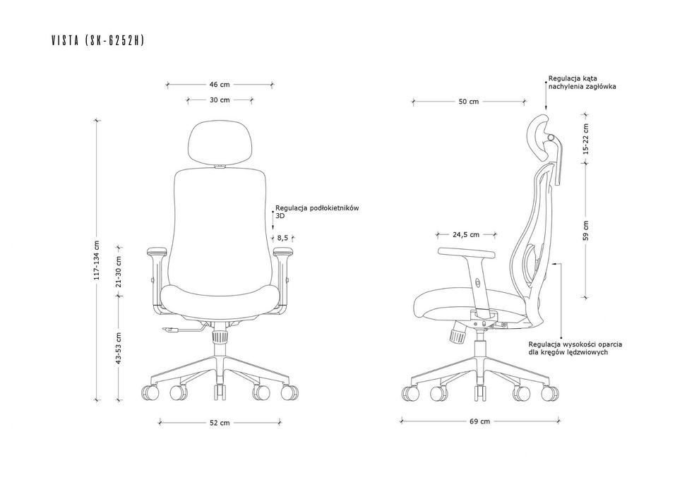 Fotel biurowy, ergonomiczny, regulowany, krzesło do biura, biurka VISTA | WYPRZEDAŻ EKSPOZYCJI
