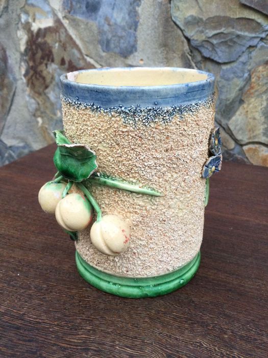 Grande Caneca Caldas da Rainha José Alves Cunha Séc XIX 12 cm Marcada