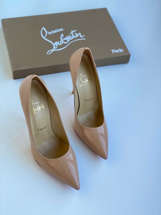Бежевые туфли лодочки Лабутены Louboutin So Kate 10 12 см туфлі бежеві