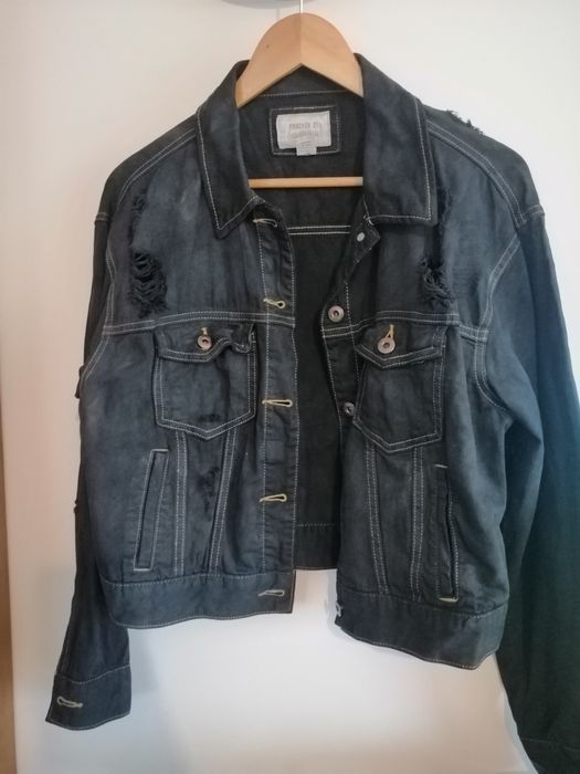 Kurtka katana narzutka jeansowa forever 21 przecierana
