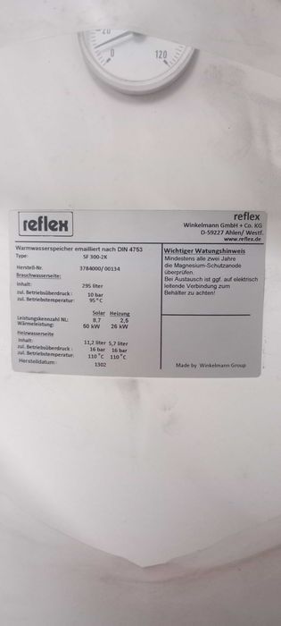 Zasobnik CWU 300l, REFLEX, 2 wężownice, podgrzewacz