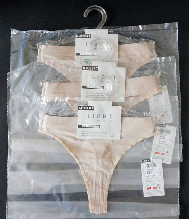 3X Aksamitnie miękkie stringi wysoka jakość KUNERT beż XS/S WYPRZEDAŻ