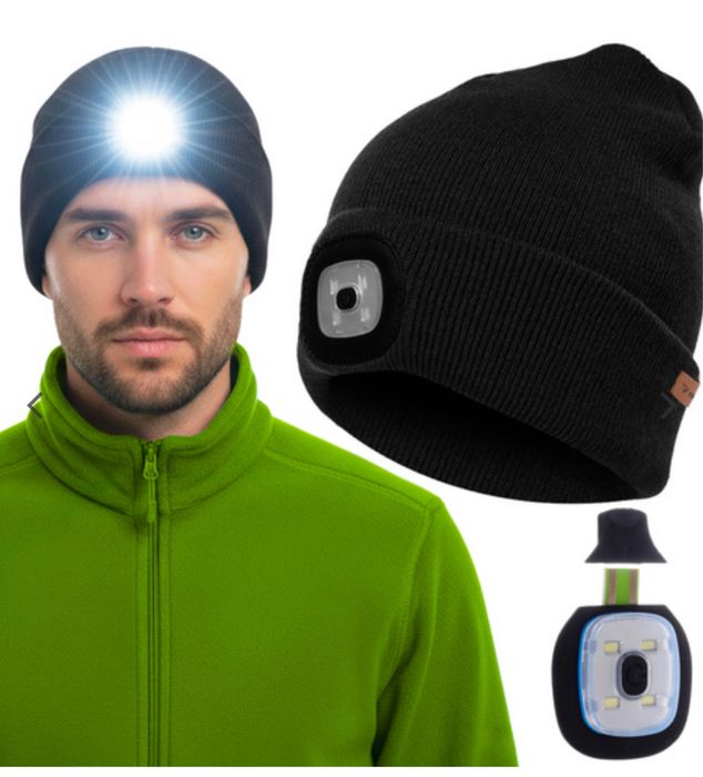 Czapka z lampką czołówka na akumulator z latarką unisex