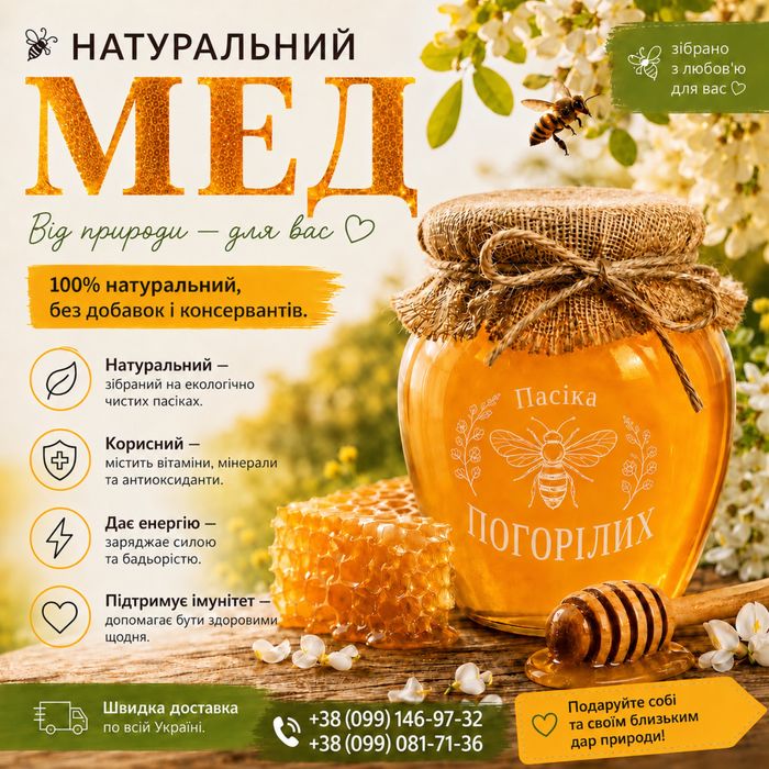 Натуральний домашній мед – 400 грн/літр