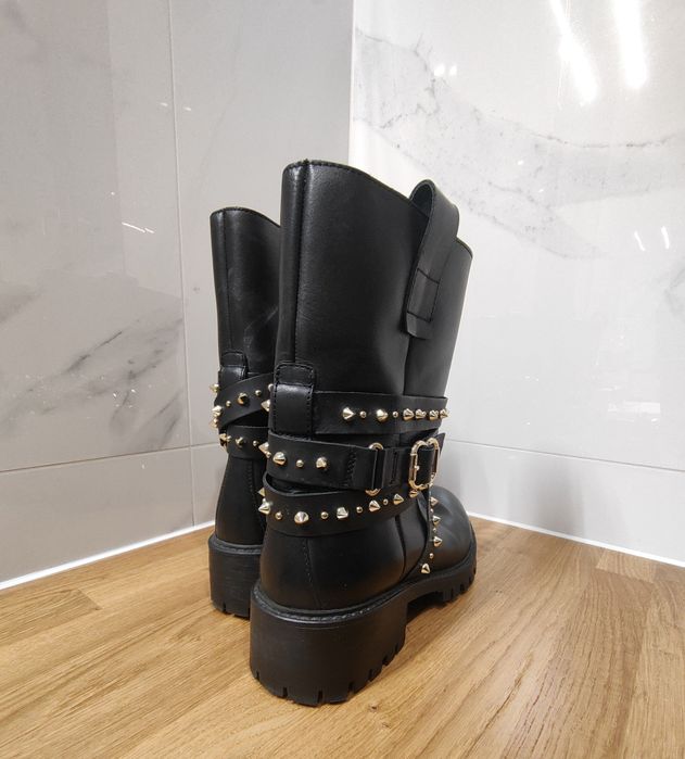 Twinset Milano skóra naturalna Botki motocyklowe