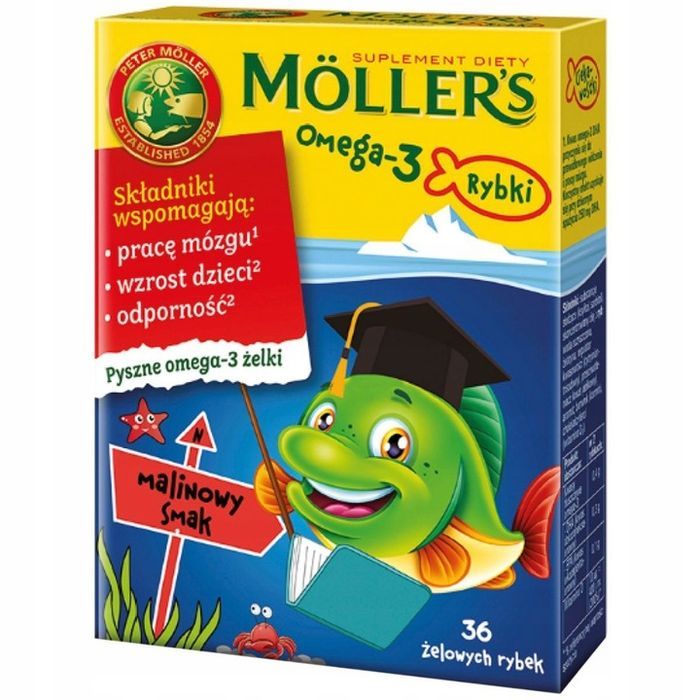 MOLLER'S Omega-3 Rybki malinowe 36 sztuk