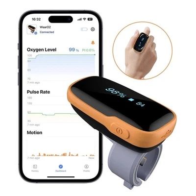 Wellue WearO2 Ring Oximeter Bluetooth Blood Oxygen Monitor with Vibration Alarm