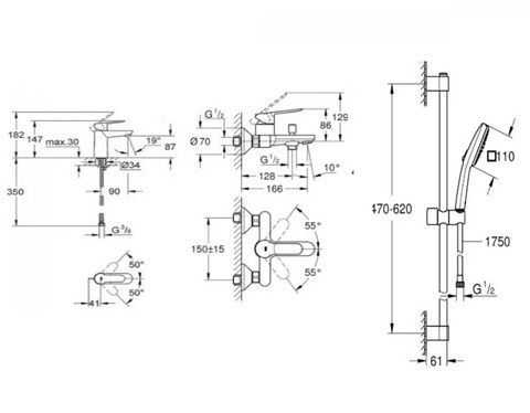 Набор смесителей для ванны Grohe BauEdge 3в1 123365s1