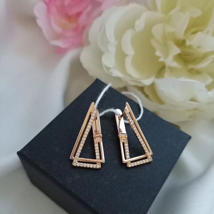 Срібні Сережки Трикутники з Позолотою срібло 925 проба позолота золото