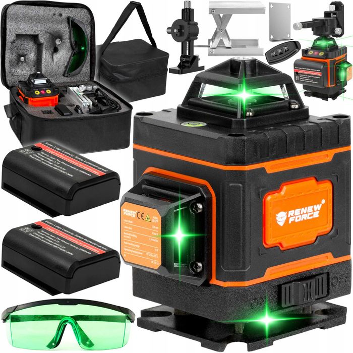 Poziomica Laserowa Płaszczyznowa Laser Krzyżowy 4d 16 Linii Walizka 2x Ak