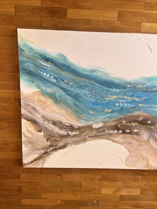 Quadro 150x90 azul, castanho e dourado